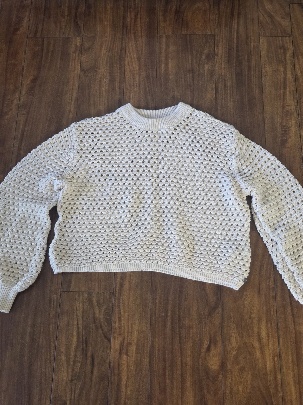 Roxy Cream Open-Knit Crewneck Sweater